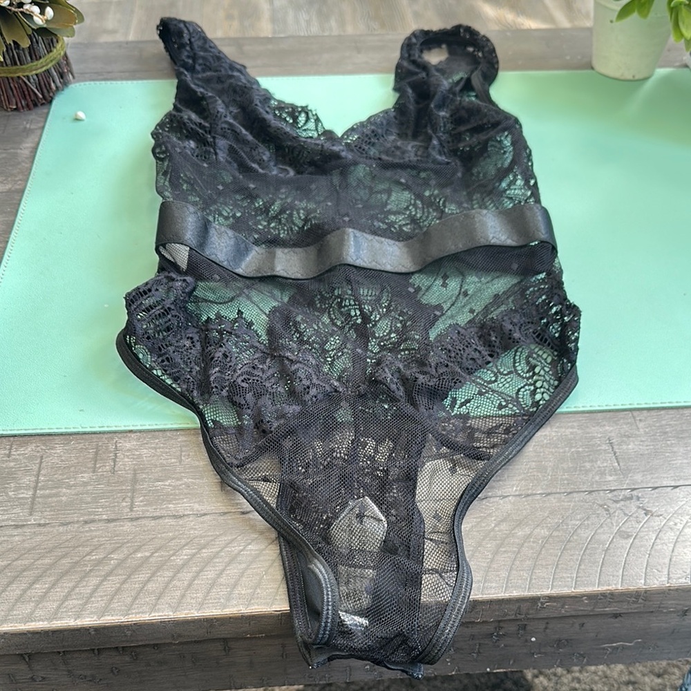 Black Lace Chemise with Plunging Neckline